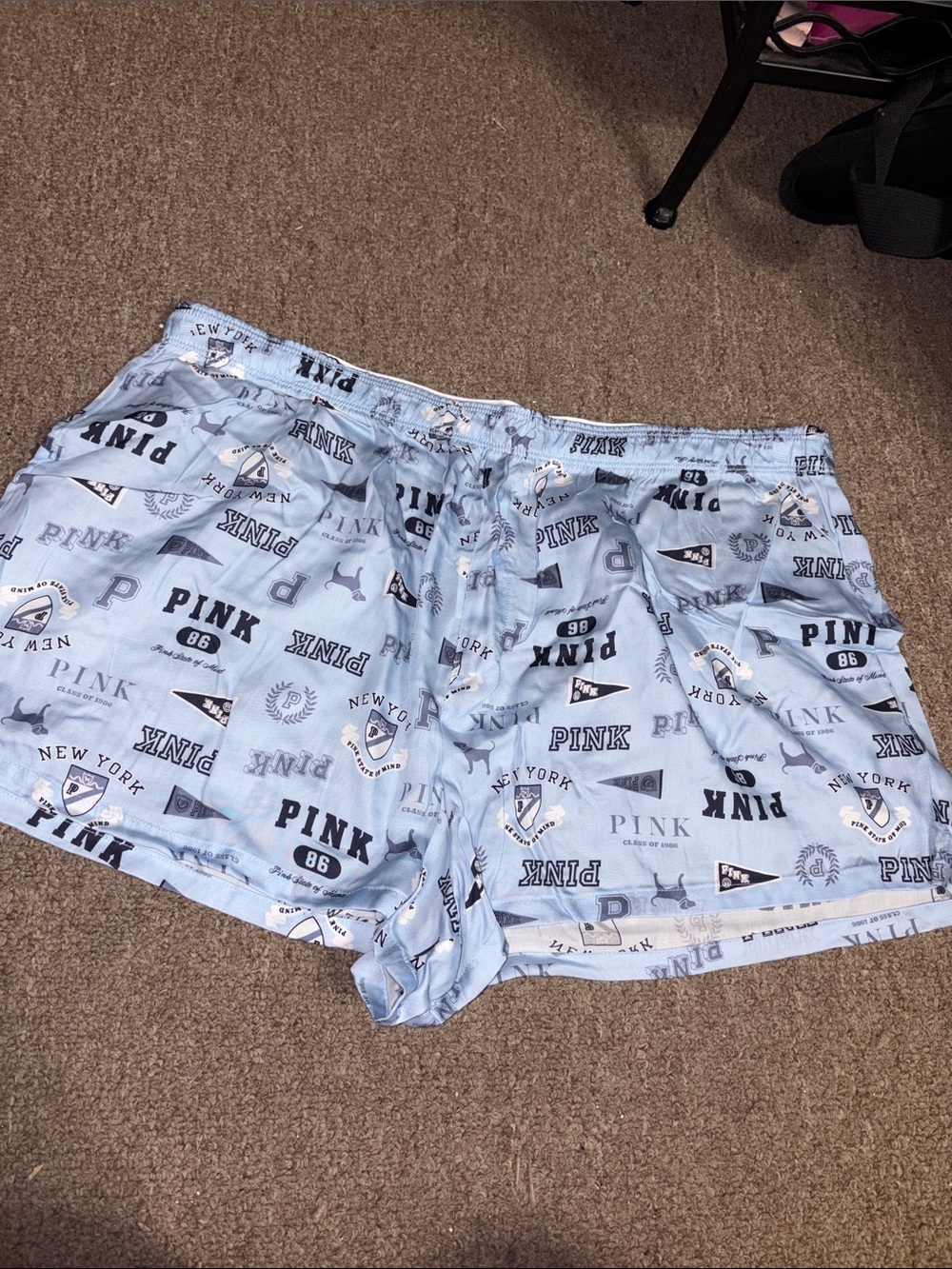 PINK Victoria's Secret Light Blue All-Over Logo Lounge Shorts